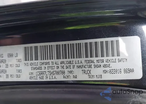 2017 Ram 1500 Big Horn 4X4 5'7 Box from USA, damaged, VIN 1C6RR7LT5HS700700